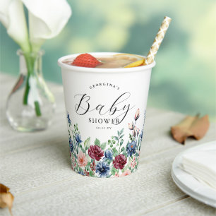 Gobelets En Papier Belle Baby Shower Fleurie & Verdure Aquarelle