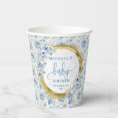 Gobelets En Papier Belle boho bleu poussiéreux fleurs or personnalisé (Verso)