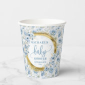 Gobelets En Papier Belle boho bleu poussiéreux fleurs or personnalisé (Recto)