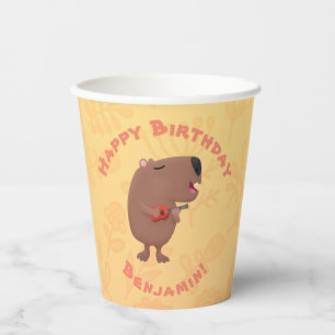 Gobelets En Papier Belle chanteuse capybara anniversaire personnalisé