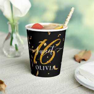 Gobelets En Papier Belle Confetti Or Sweet 16 Seize Paper Cup