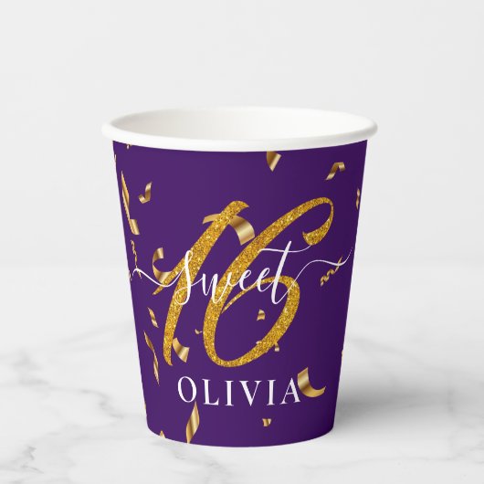 Gobelets En Papier Belle Confetti violet sucré 16 Seize (Recto)