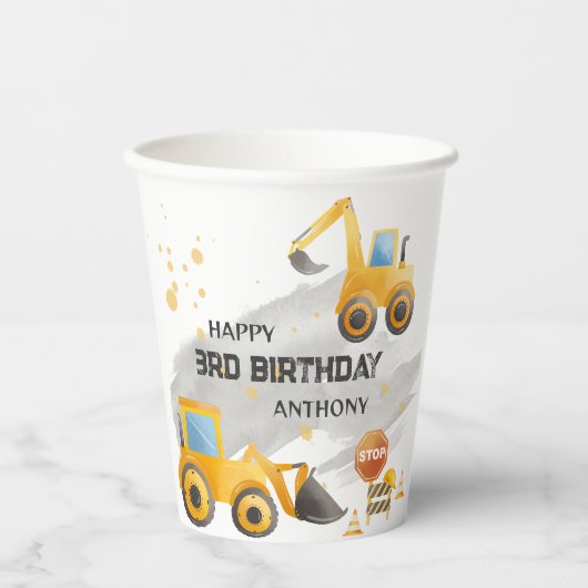 Gobelets En Papier Belle construction pour enfants Anniversaire (Recto)