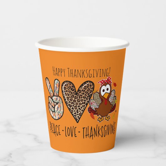 Gobelets En Papier Belle et amusante Peace Love Thanksgiving Party (Recto)