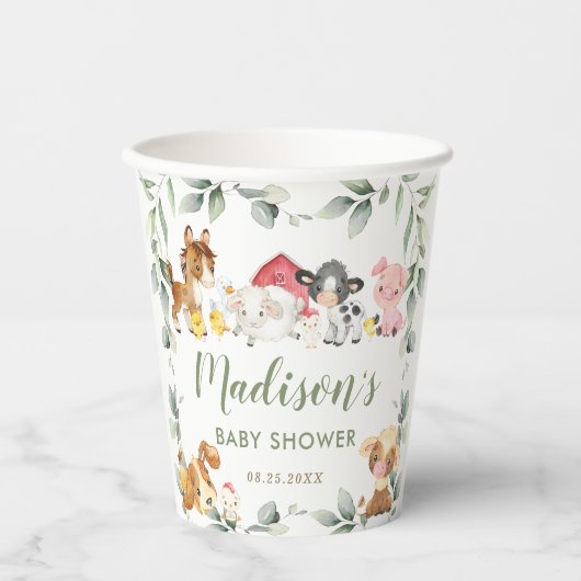 Gobelets En Papier Belle ferme Animaux verdure Baby shower d'annivers (Recto)