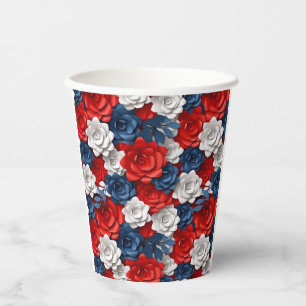 Gobelets En Papier Belle Fleur Rouge Blanc Bleu Jardin Floral USA
