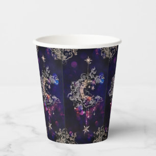 Gobelets En Papier Belle Lune Boho Stars Bleu pourpre