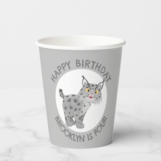 Gobelets En Papier Belle lynx lynx dessin animé anniversaire personna (Verso)