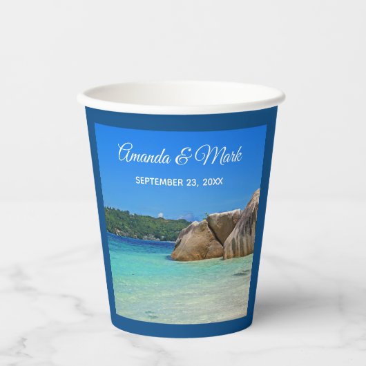 Gobelets En Papier Belle Mer Tropicale Mariage de la côte rocheuse (Recto)