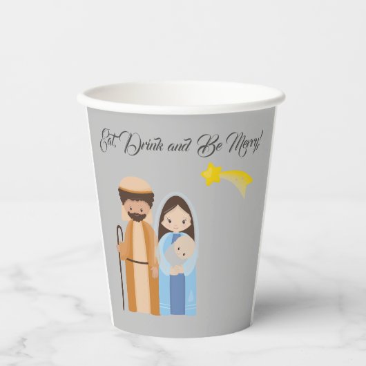 Gobelets En Papier Belle Nativité Manger Boire Soyez Joyeux Noël (Recto)