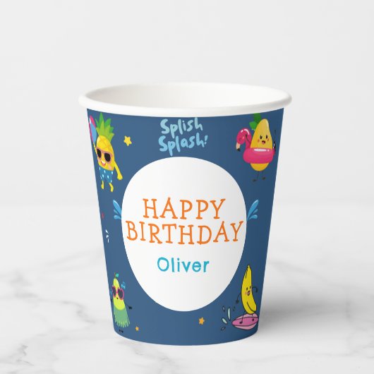 Gobelets En Papier Belle piscine d'été Caractère Fruit Anniversaire (Recto)