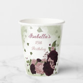Gobelets En Papier belle rose bordeaux fleurs verdure (Verso)