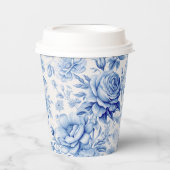 Gobelets En Papier Belle Roses et Fleurs sauvages Bleus & Blancs (Recto)