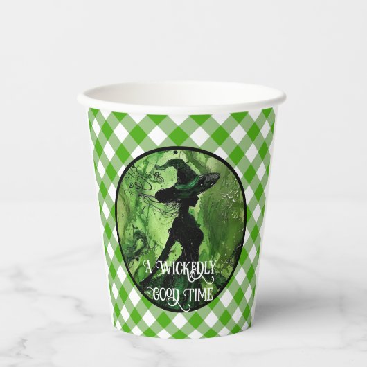 Gobelets En Papier Belle Sorcière Peinte Vert En vichy Plaid (Recto)