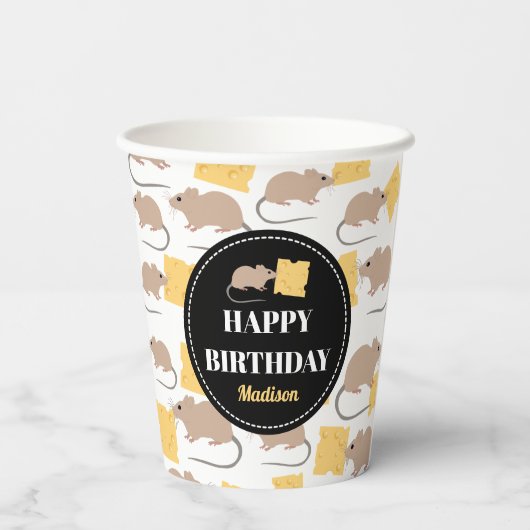 Gobelets En Papier Belle Souris Rodent Manger Fromage Anniversaire (Verso)