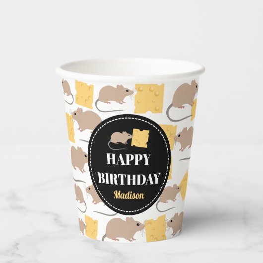 Gobelets En Papier Belle Souris Rodent Manger Fromage Anniversaire (Recto)