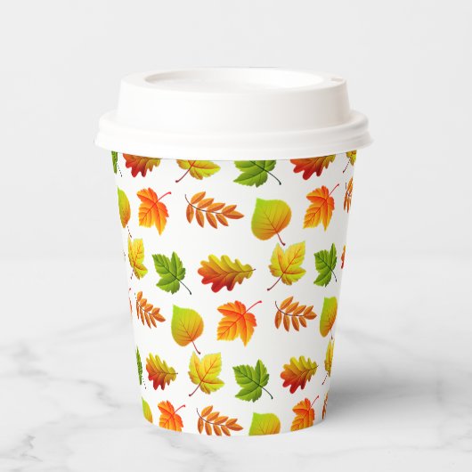 Gobelets En Papier Belles feuilles d'automne sur blanc (Recto)