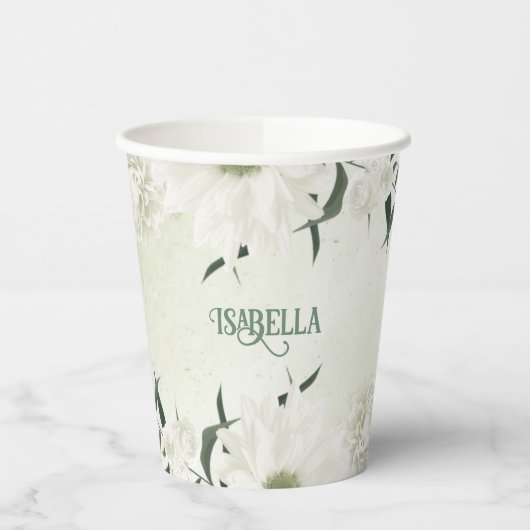 Gobelets En Papier Belles fleurs blanches feuilles vertes (Gauche)
