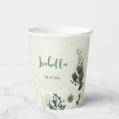 Gobelets En Papier Belles fleurs blanches feuilles vertes  (Verso)