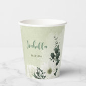 Gobelets En Papier Belles fleurs blanches feuilles vertes  (Recto)