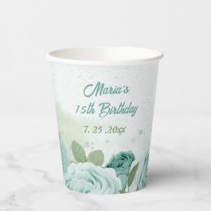 Gobelets En Papier belles fleurs bleues verdure botanique