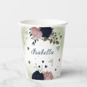 Gobelets En Papier belles fleurs rose et bleu marine (Recto)