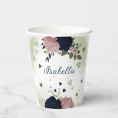 Gobelets En Papier belles fleurs roses et bleues marine (Verso)