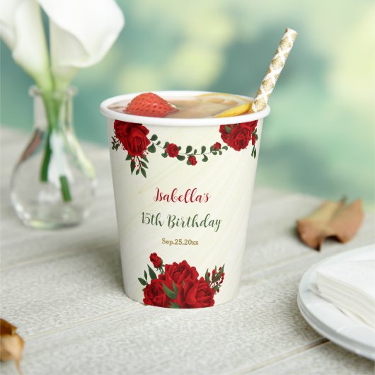 Gobelets En Papier belles fleurs rouges verdure mariage (Insitu)