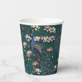 Gobelets En Papier Belles Peacocks Bleus & Fleurs Magnolia Turquoise (Verso)