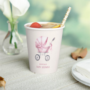 Gobelets En Papier Berceau de bébé vintage rose Baby Shower