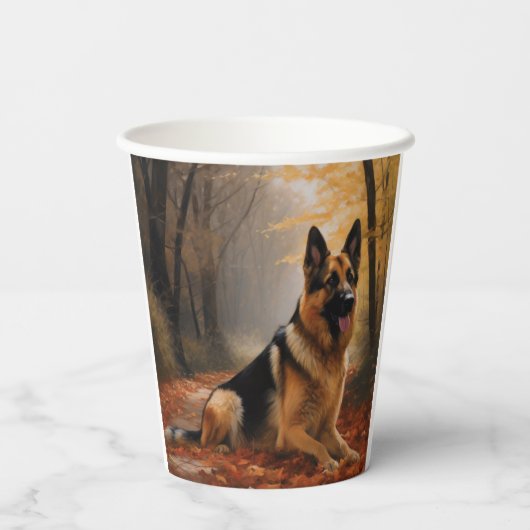 Gobelets En Papier Berger allemand en automne Feuilles automne Inspir (Verso)