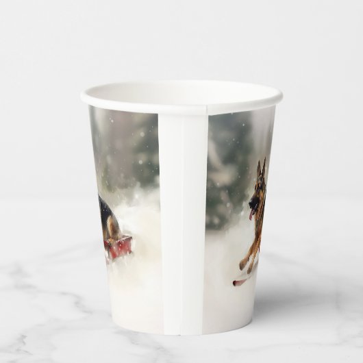 Gobelets En Papier Berger allemand neige de Noël hiver (Droite)