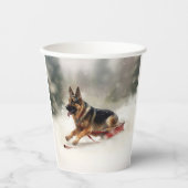 Gobelets En Papier Berger allemand neige de Noël hiver (Recto)