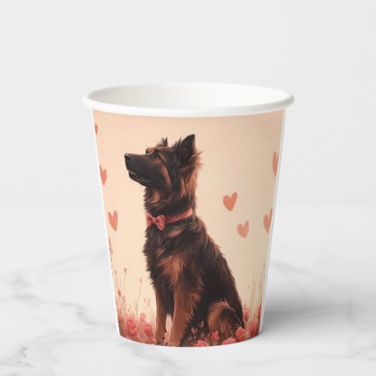 Gobelets En Papier Berger anatolien avec Rose - Saint-Valentin (Verso)