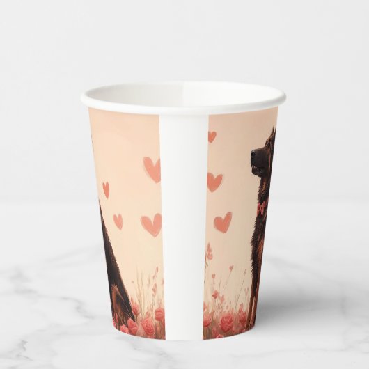 Gobelets En Papier Berger anatolien avec Rose - Saint-Valentin (Gauche)