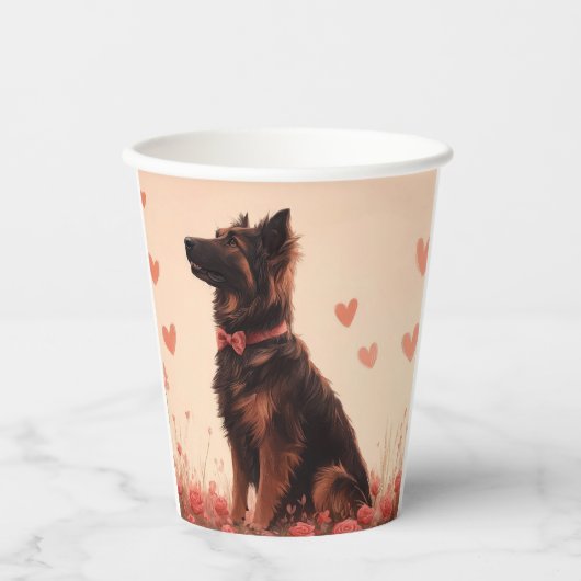 Gobelets En Papier Berger anatolien avec Rose - Saint-Valentin (Recto)