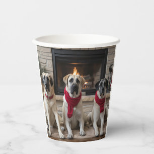 Gobelets En Papier Berger d'Anatolie au coin de la cheminée Noël