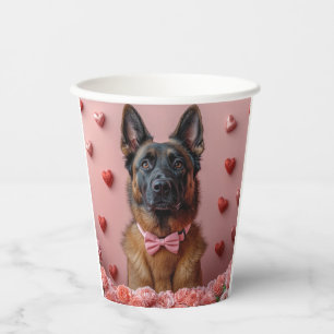 Gobelets En Papier Berger Malinois belge avec des Roses - Saint-Valen