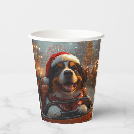 Gobelets En Papier Bernois Mountain Dog Roller Dessous de verre Noël (Recto)