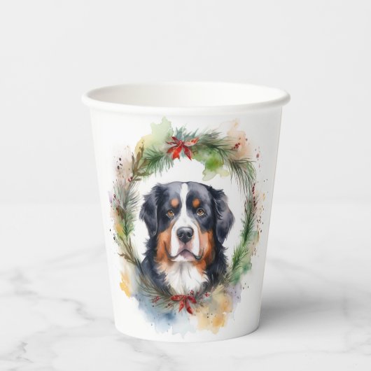 Gobelets En Papier Bernois Mountain Festive Wreath Pup (Verso)