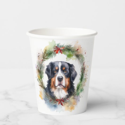 Gobelets En Papier Bernois Mountain Festive Wreath Pup (Recto)