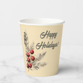 Gobelets En Papier Berries Retro Holly et À feuillage persistant (Verso)