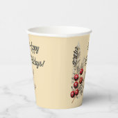 Gobelets En Papier Berries Retro Holly et À feuillage persistant (Droite)