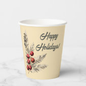 Gobelets En Papier Berries Retro Holly et À feuillage persistant (Recto)