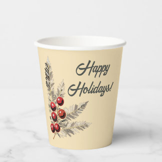 Gobelets En Papier Berries Retro Holly et À feuillage persistant