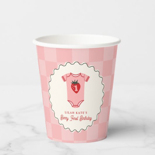 Gobelets En Papier Berry 1er Anniversaire Chemise fraise tableau (Recto)