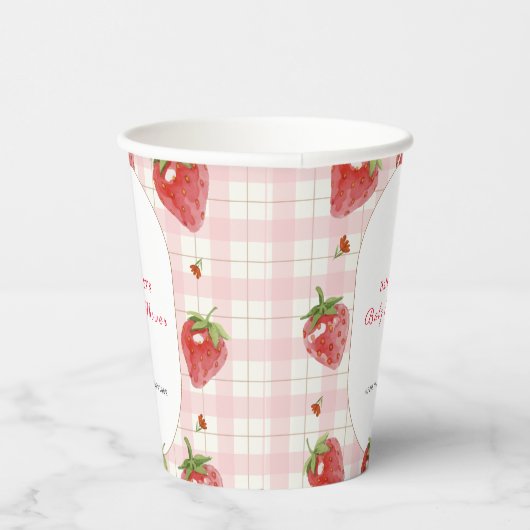 Gobelets En Papier Berry aux fraises roses En vichy Baby shower sucré (Droite)