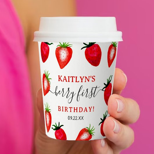 Gobelets En Papier Berry aux fraises sucrées Premier 1er anniversaire