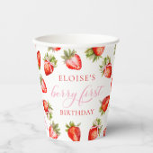 Gobelets En Papier Berry de fraise Coquette Premier anniversaire (Recto)