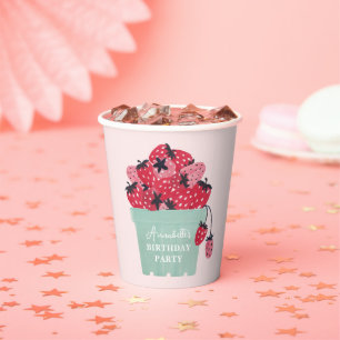 Gobelets En Papier Berry First Birday Party fraise